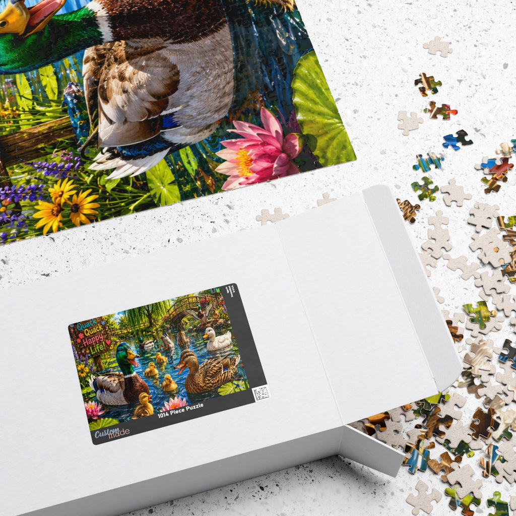 Duck Family Jigsaw Puzzle – "Quack Quack Happy Life" Scenic Pond Puzzle (110–1014 pcs)