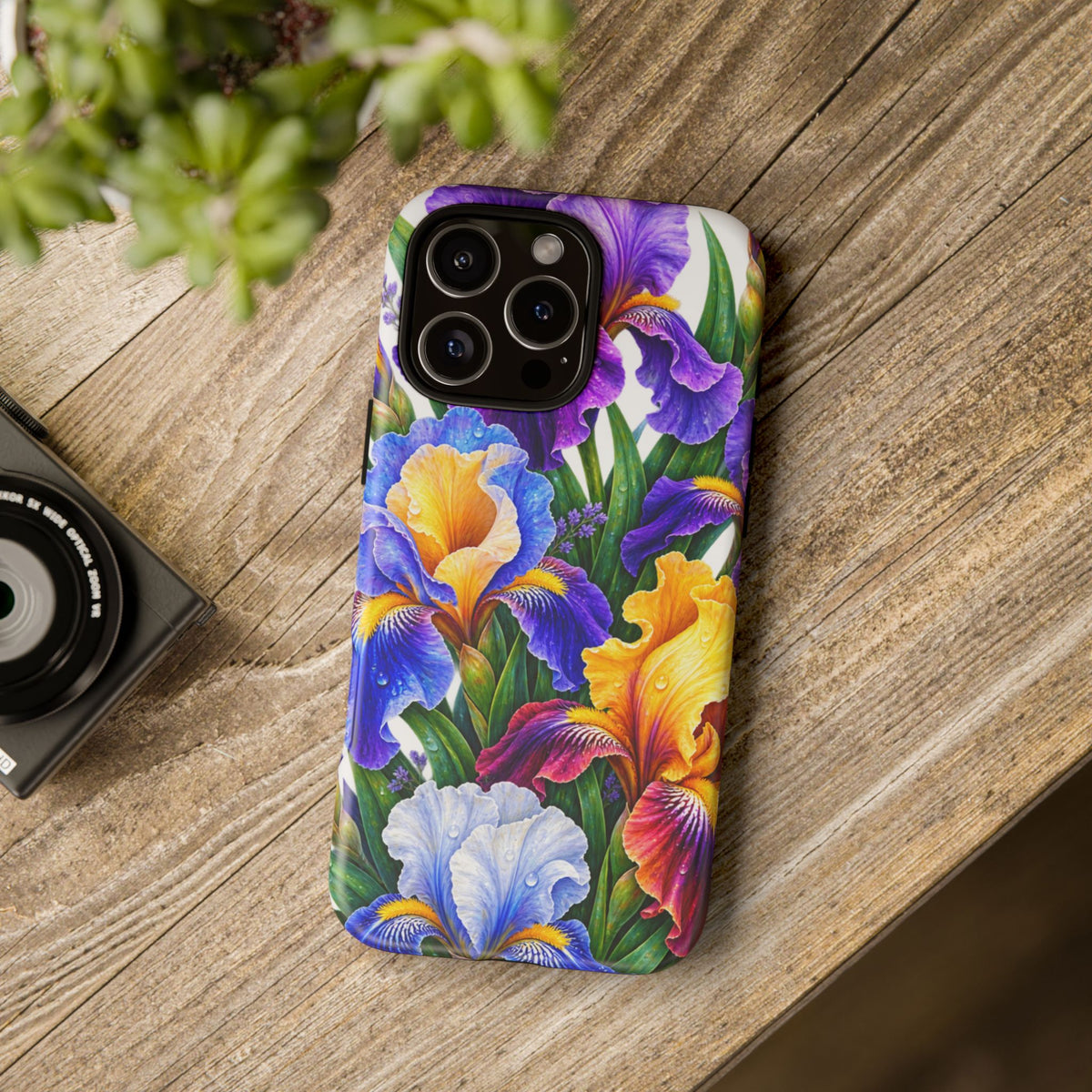 Floral Iris Tough Phone Case — Colorful Watercolor Iris Protective Cover