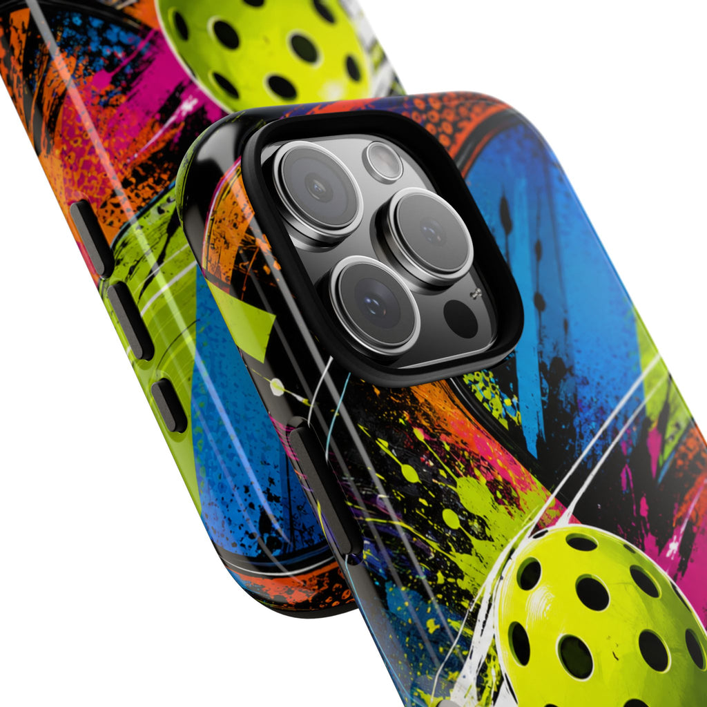 Pickleball Phone Case – Neon Paddle & Ball Splash Tough Case