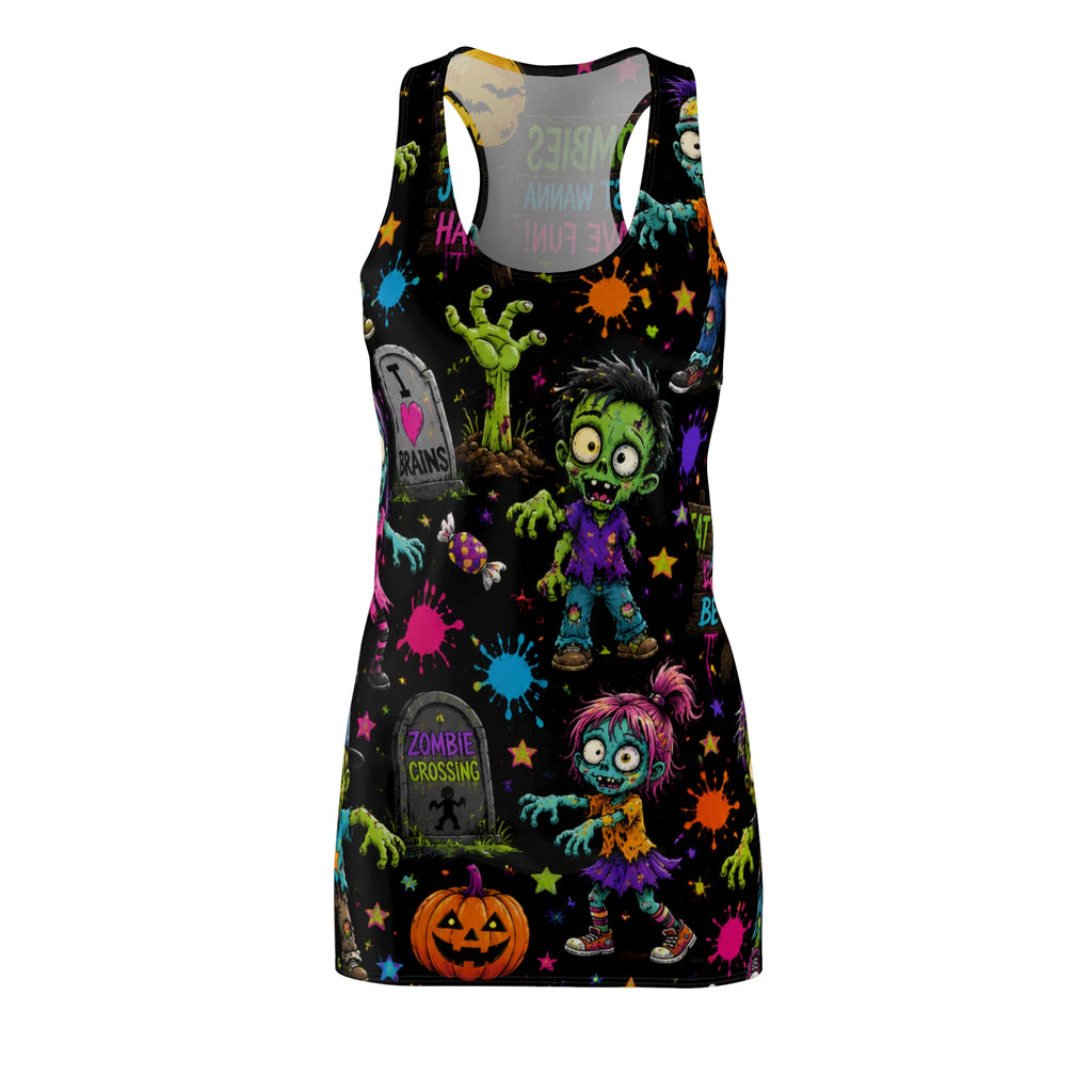 Zombie Kids Halloween Racerback Dress — "Zombies Just Wanna Have Fun" All-Over Print