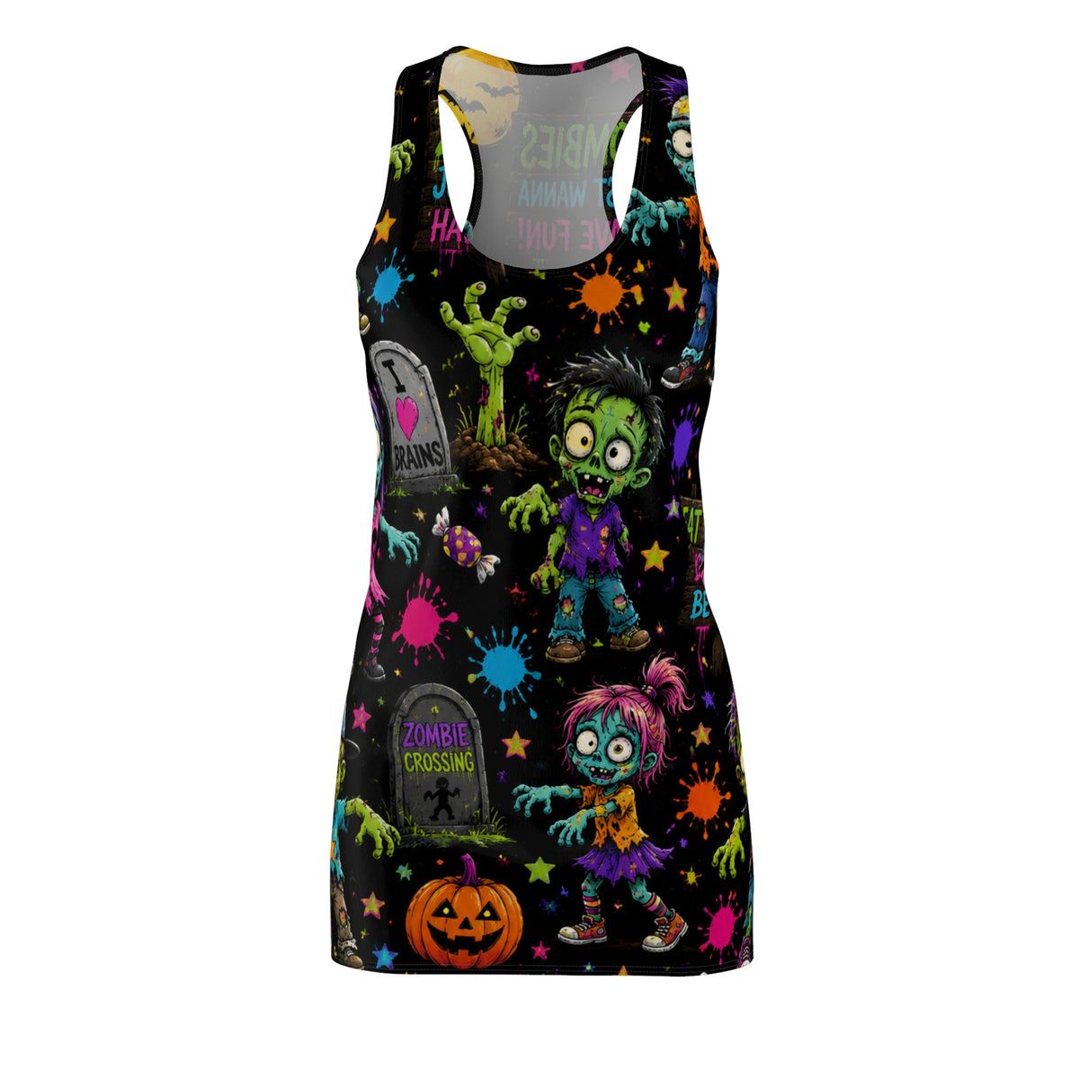 Zombie Kids Halloween Racerback Dress — "Zombies Just Wanna Have Fun" All-Over Print