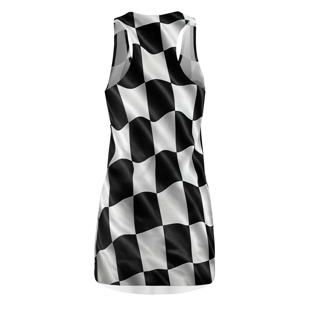 Black White Checkered Wave Dress Racerback
