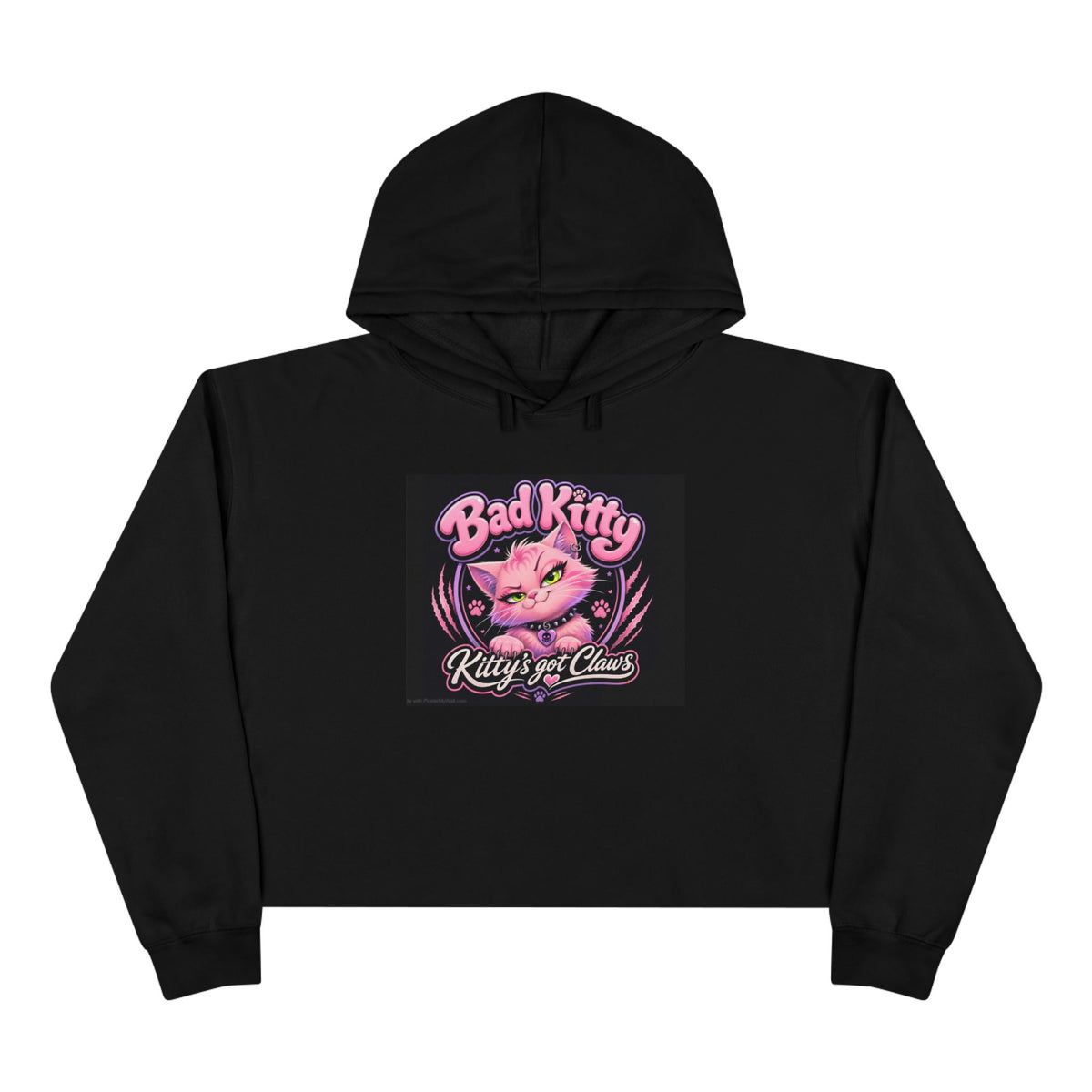 Bad Kitty pink cat illustration Crop Hoodie | Retro punk kitty design