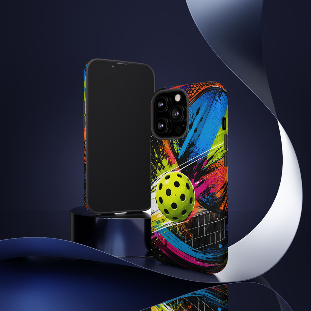 Pickleball Phone Case – Neon Paddle & Ball Splash Tough Case
