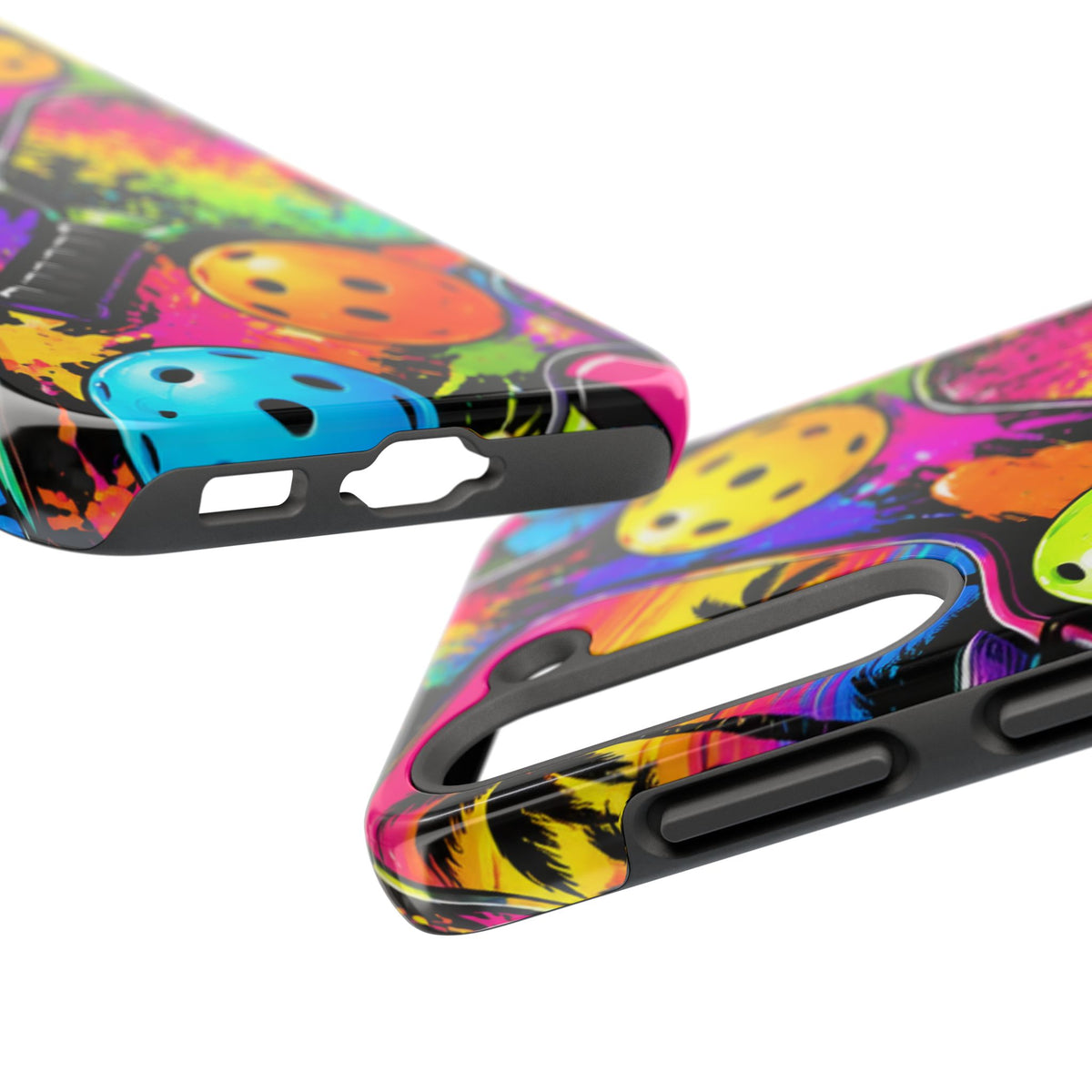 Pickleball Splash Tough Phone Case — Neon Paddle & Ball Protective Cover