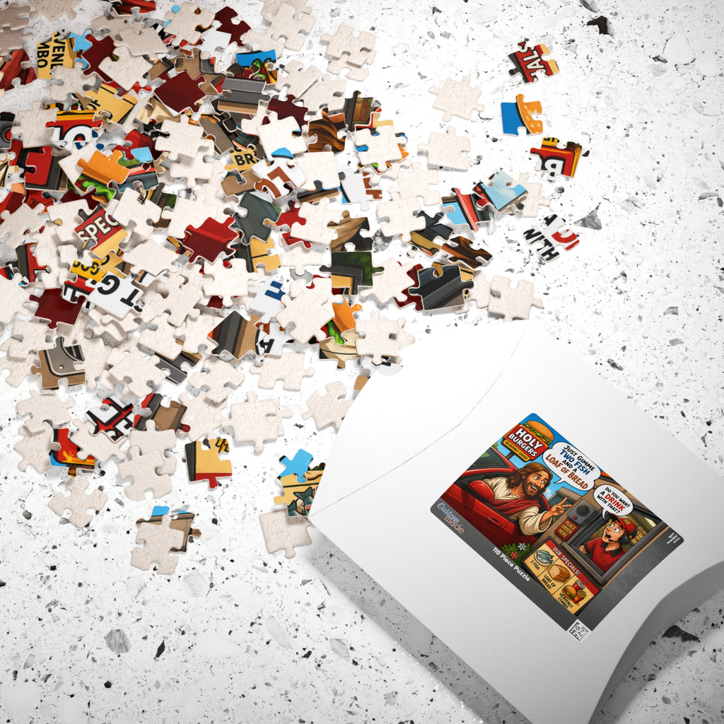 Jesus Drive-Thru Puzzle 520 Piece | Holy Burgers Illustration