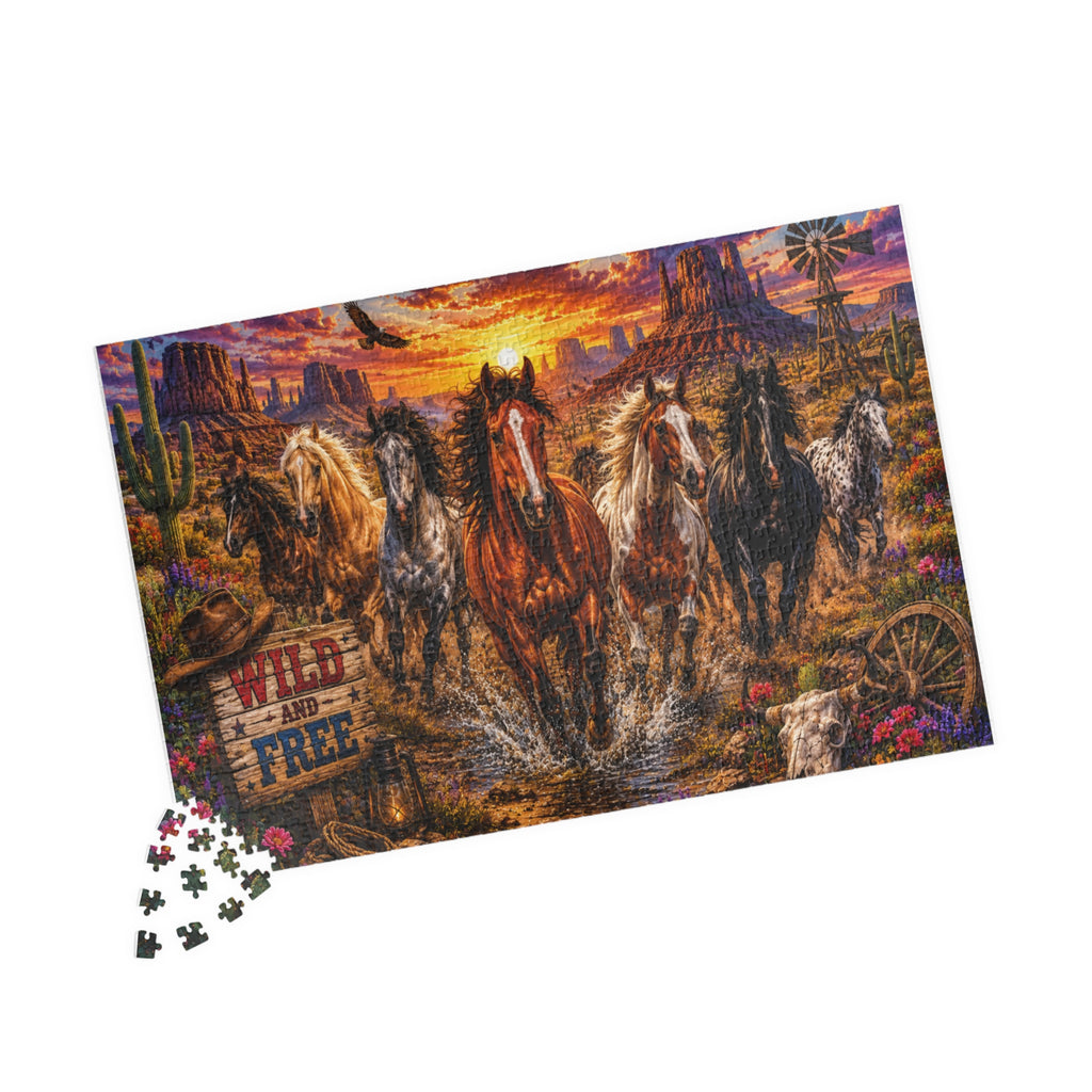 Wild and Free Running Horses Puzzle | Western Sunset 1000-Piece