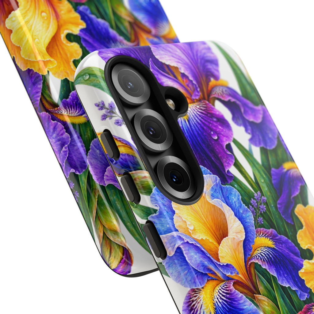 Floral Iris Tough Phone Case — Colorful Watercolor Iris Protective Cover
