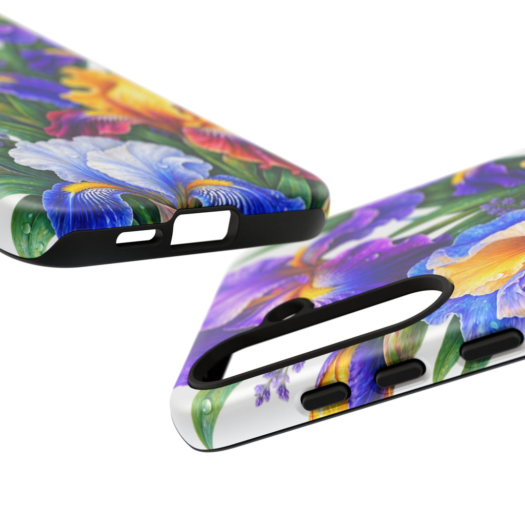 Floral Iris Tough Phone Case — Colorful Watercolor Iris Protective Cover