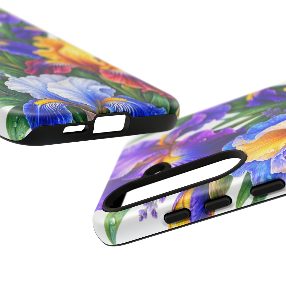 Floral Iris Tough Phone Case — Colorful Watercolor Iris Protective Cover