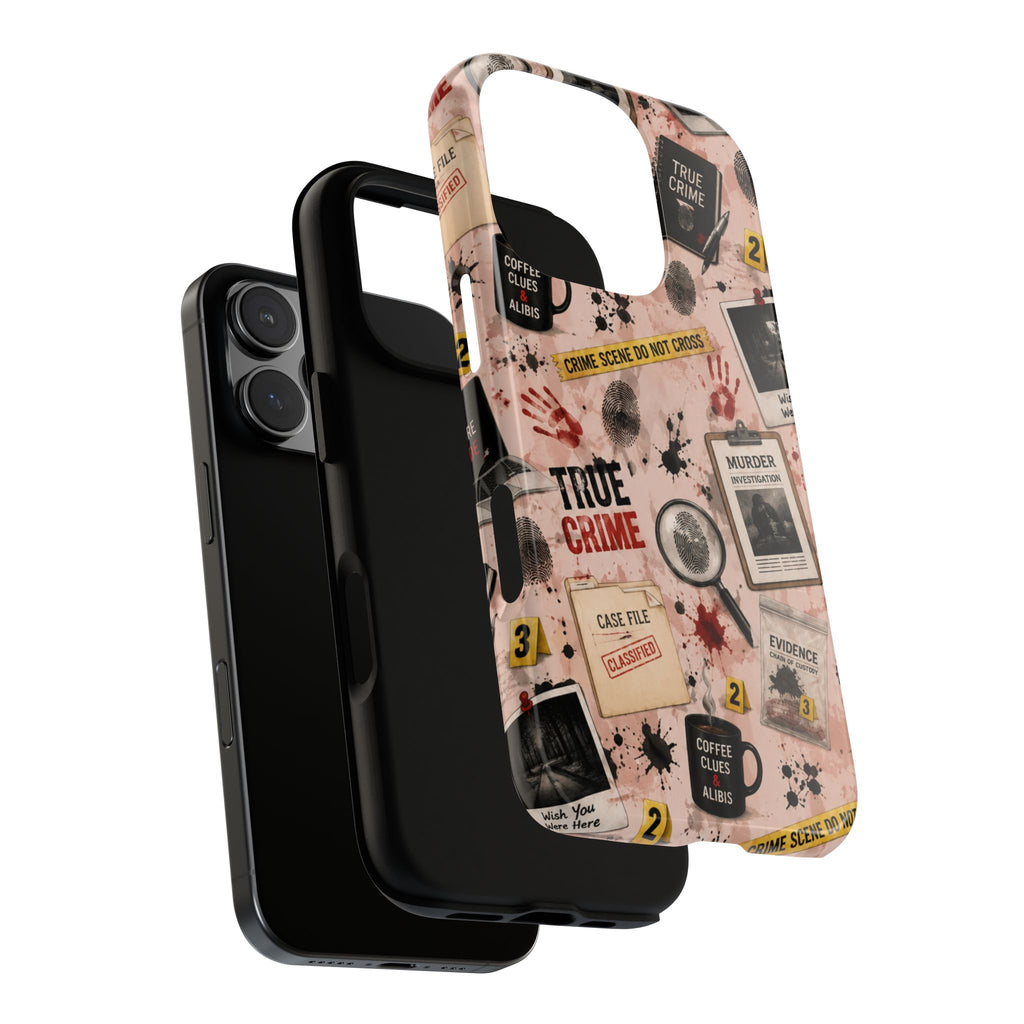 True Crime Pattern Phone Case – Detective Evidence, Crime Scene Tape & 'True Crime' Design