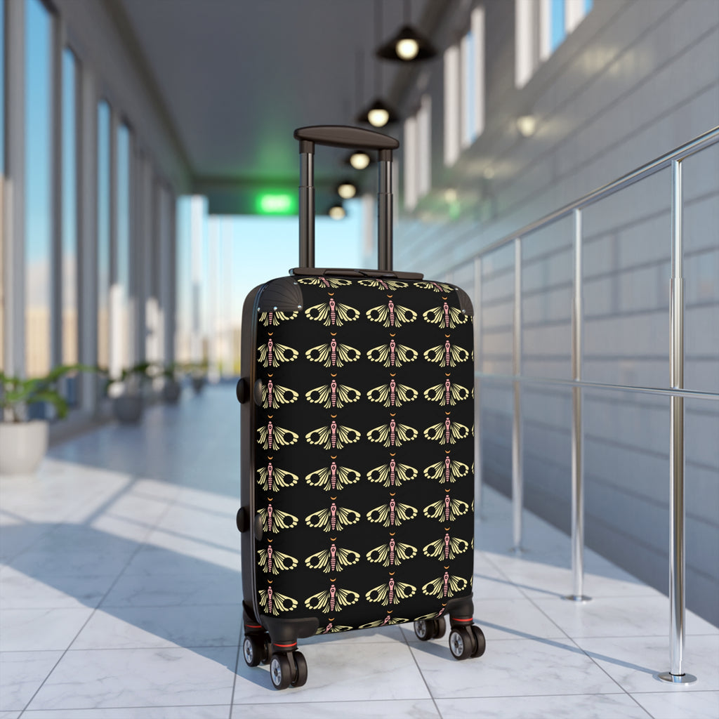 Vintage Moth Pattern Carry-On Suitcase – Botanical Insect Travel Luggage