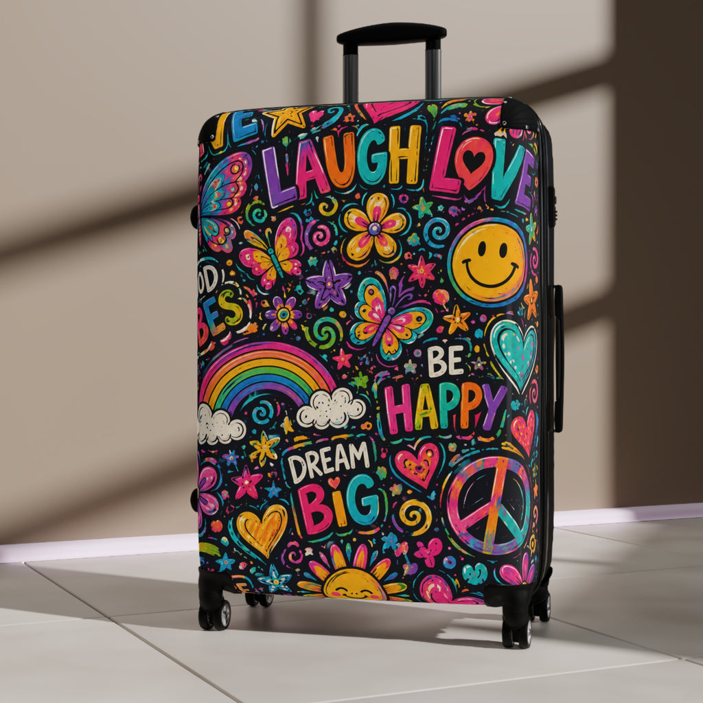 Happy Vibes Carry-On Suitcase – Colorful Dream Big Travel Luggage
