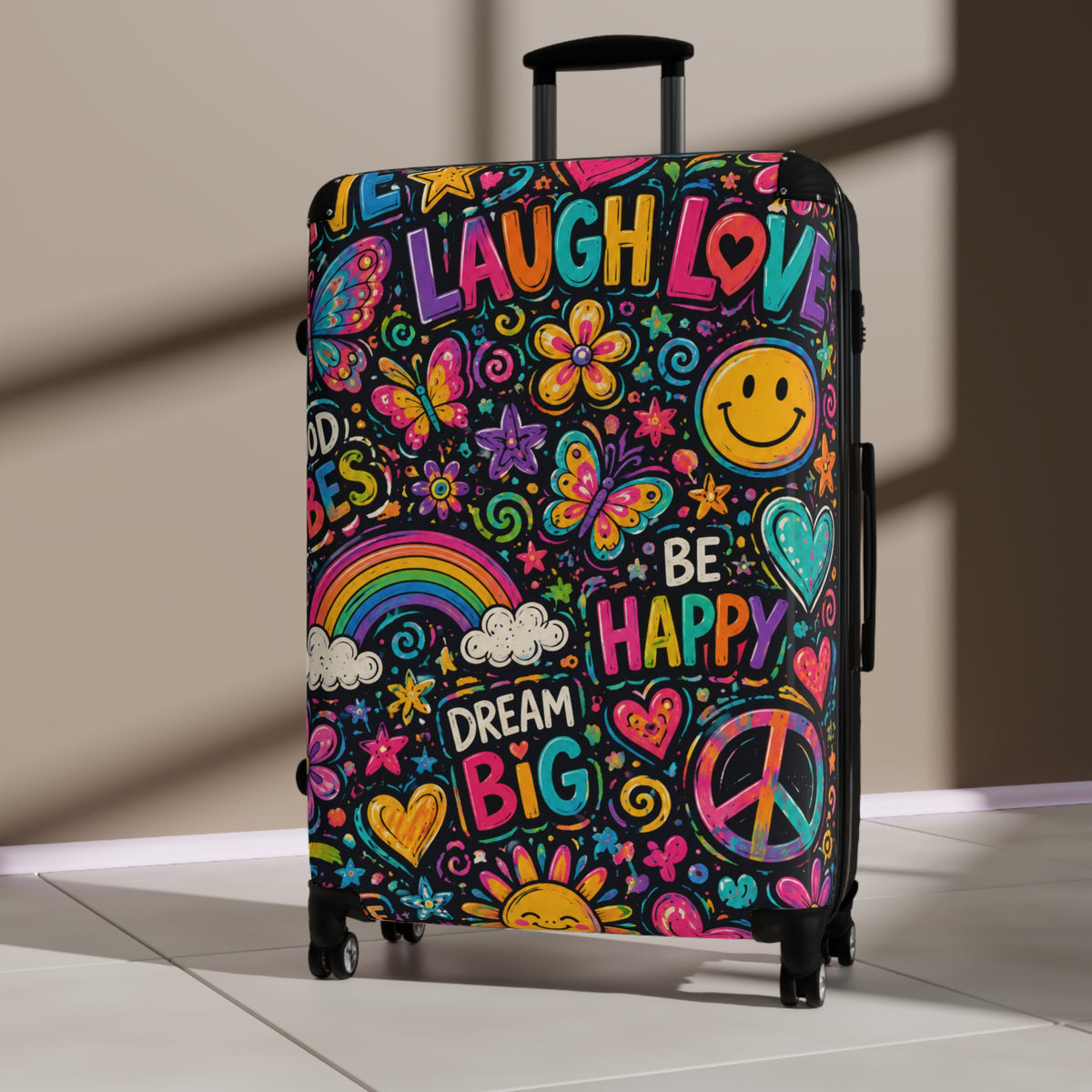 Happy Vibes Carry-On Suitcase – Colorful Dream Big Travel Luggage