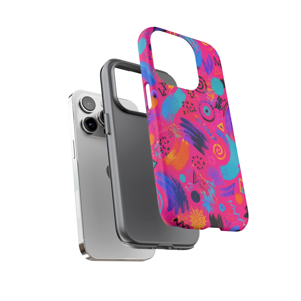 Neon Retro Abstract Tough Phone Case — 80s Brushstroke Pattern