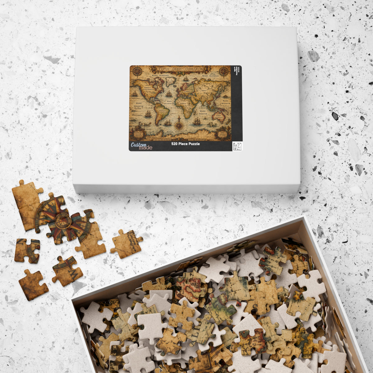 Vintage World Map Jigsaw Puzzle — Antique Nautical 252/520/1014-Piece