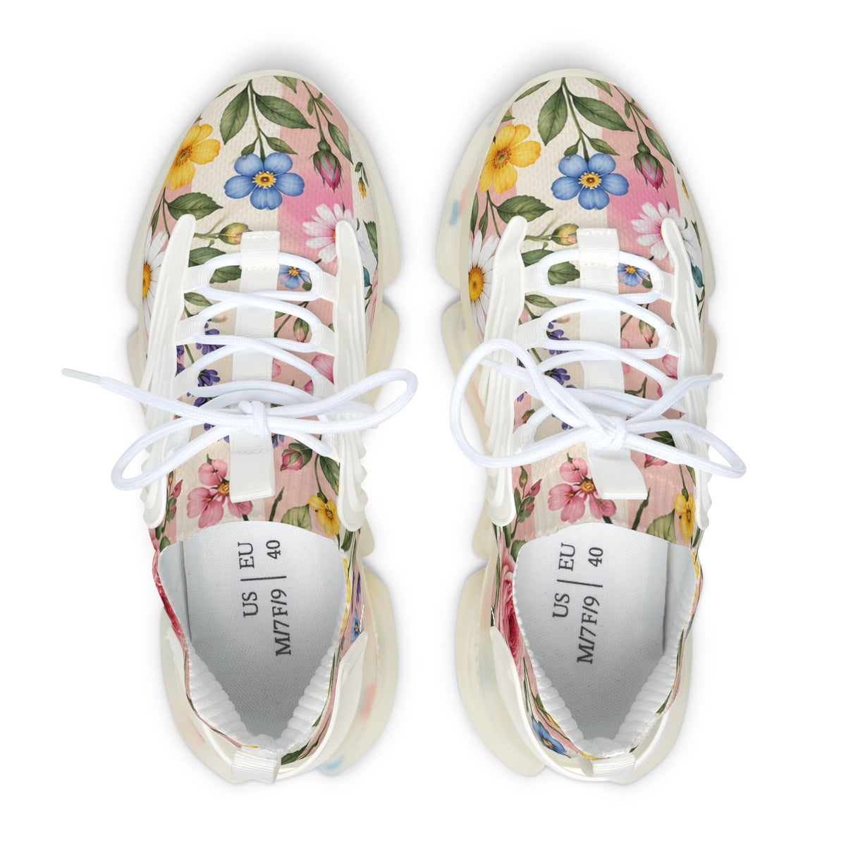 Floral Mesh Sneakers — Women's Breathable Rose & Spring Flower Running Shoes