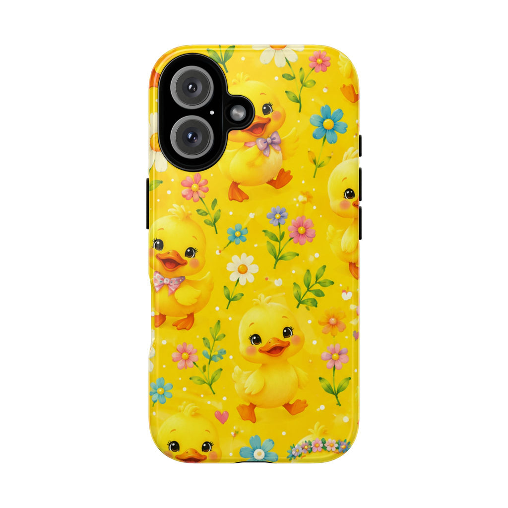 Cute Yellow Duck Pattern Phone Case — Floral Baby Duck Tough Case