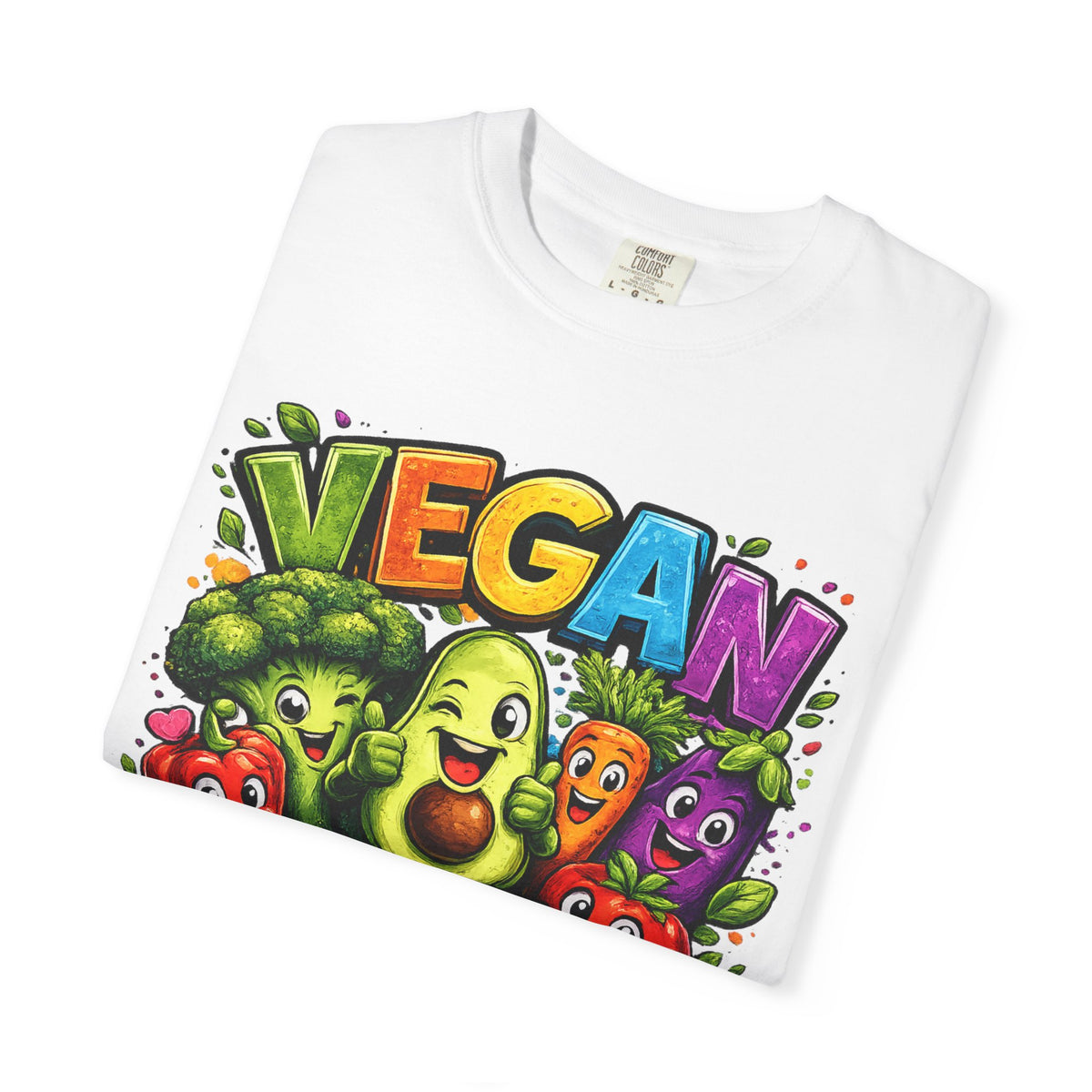 Vegan for Life T-Shirt | Colorful Cartoon Veggies Tee