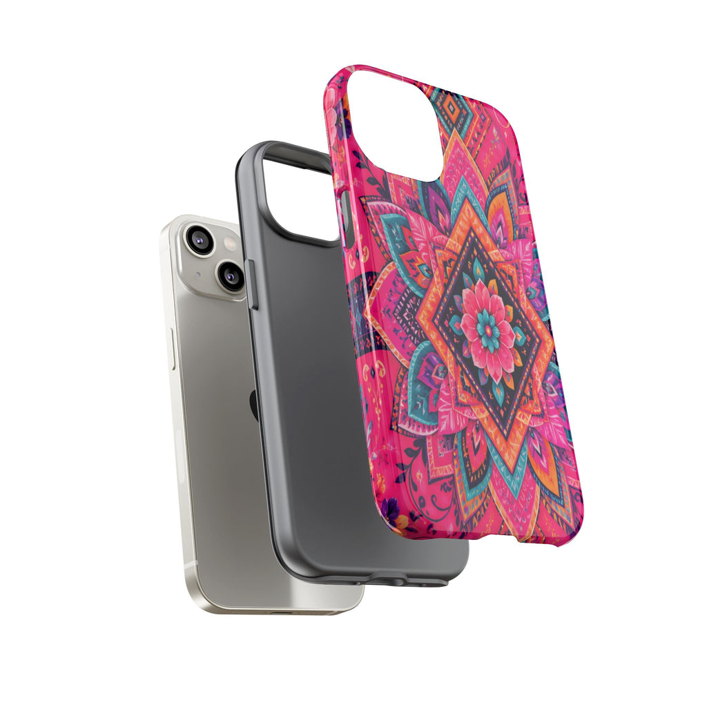 Floral Mandala Tough Phone Case — Pink Boho Protective Cover