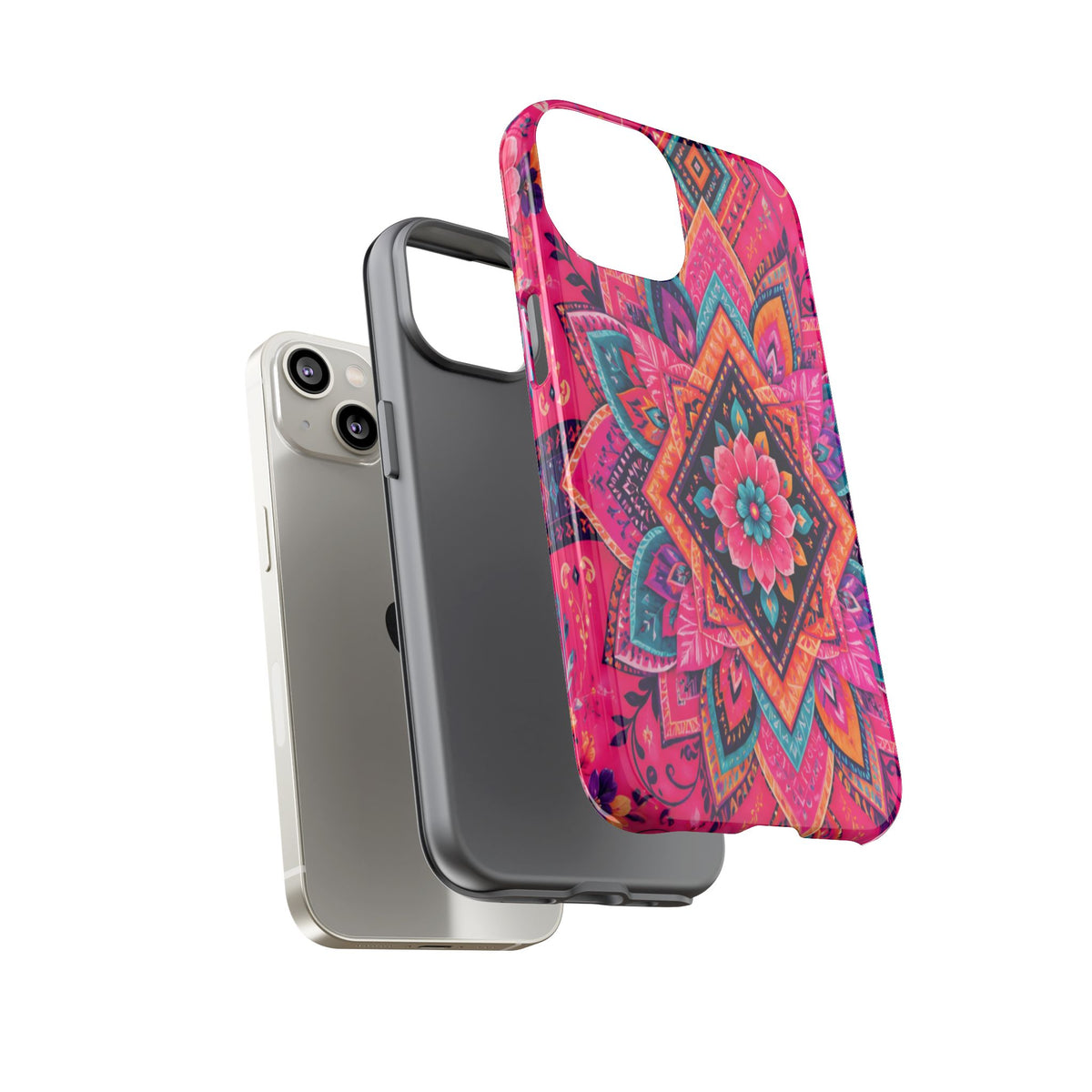 Floral Mandala Tough Phone Case — Pink Boho Protective Cover