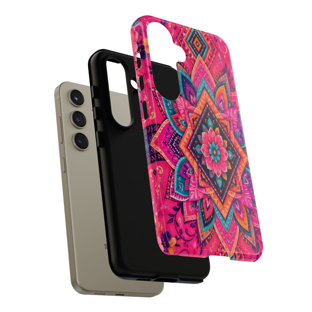 Floral Mandala Tough Phone Case — Pink Boho Protective Cover