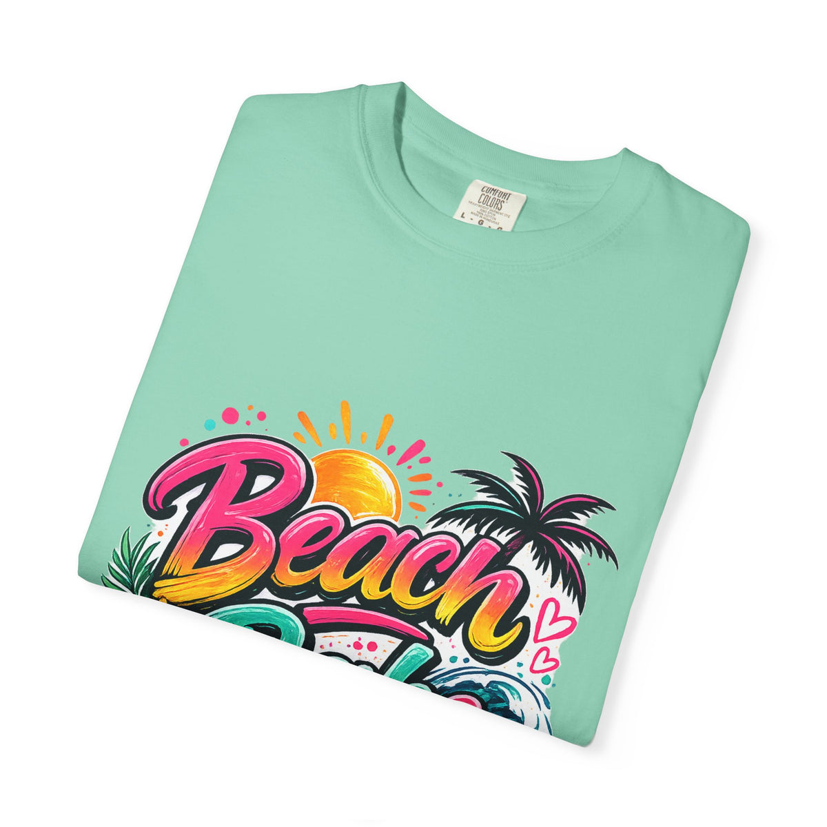 Beach Babe T-shirt | Tropical Palm Hibiscus Sunset Design