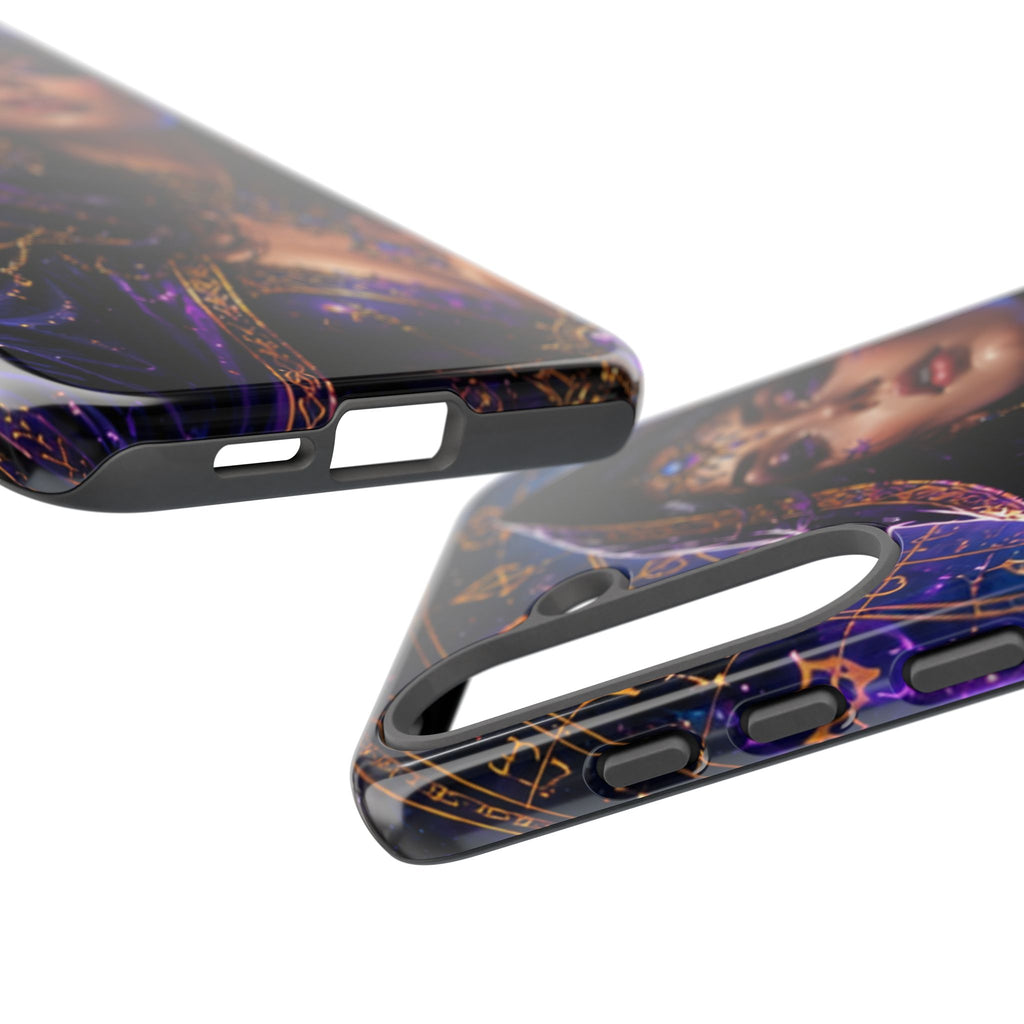 Phone Case — Mystical Sorceress Art Protective Tough Case (Astrology, Purple Hooded Witch)
