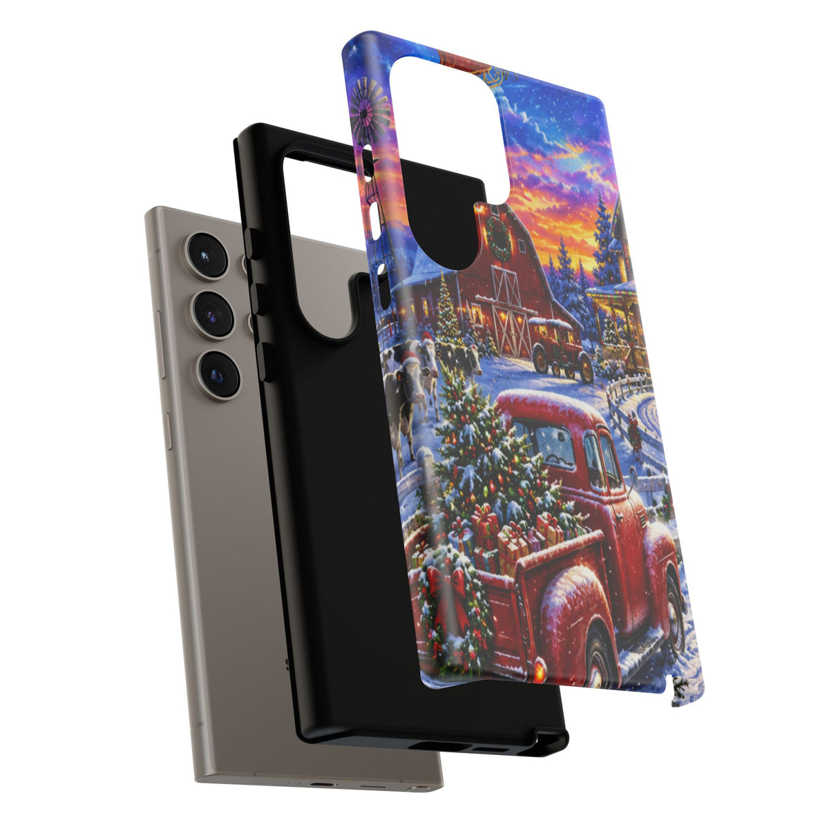 Christmas Farm Phone Case — Vintage Red Truck in Snowy Holiday Scene