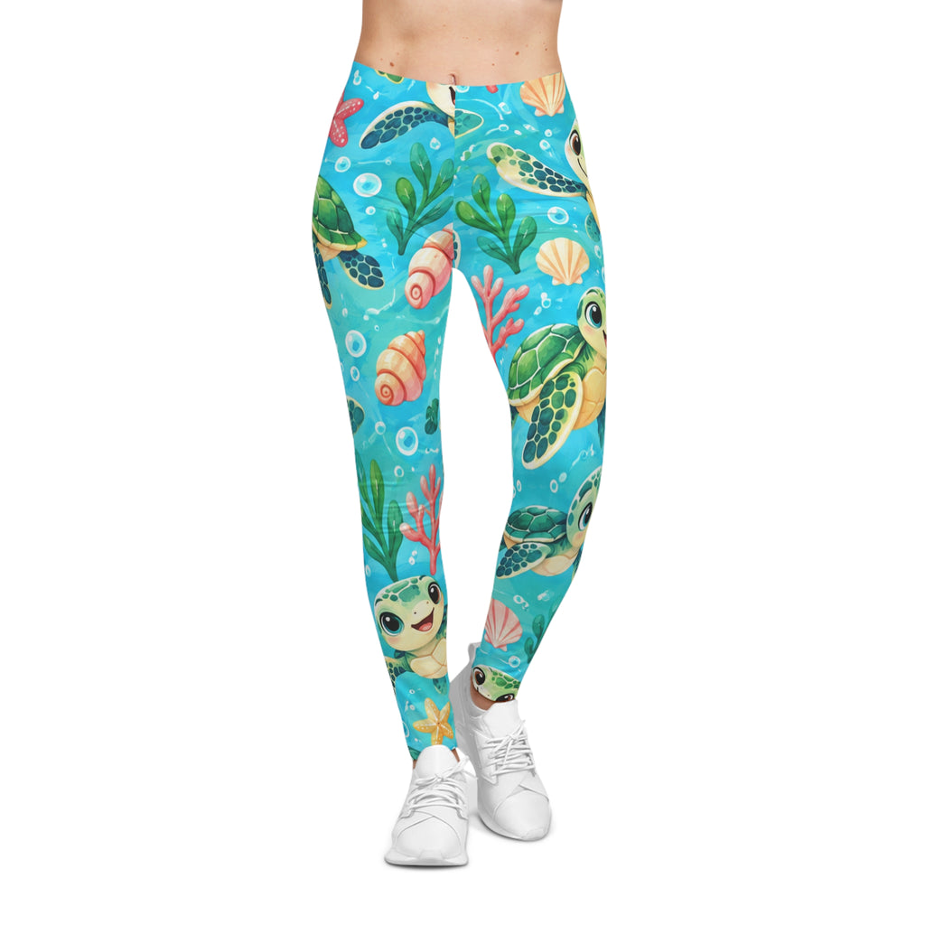 Sea Turtle Print Leggings — Cute Ocean Pattern Women's Leggings