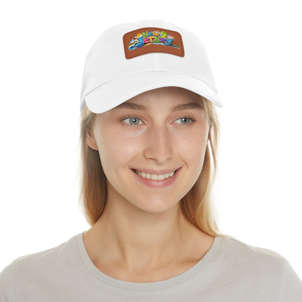 New Jersey Patch Logo Dad Hat | Leather Rectangle Patch