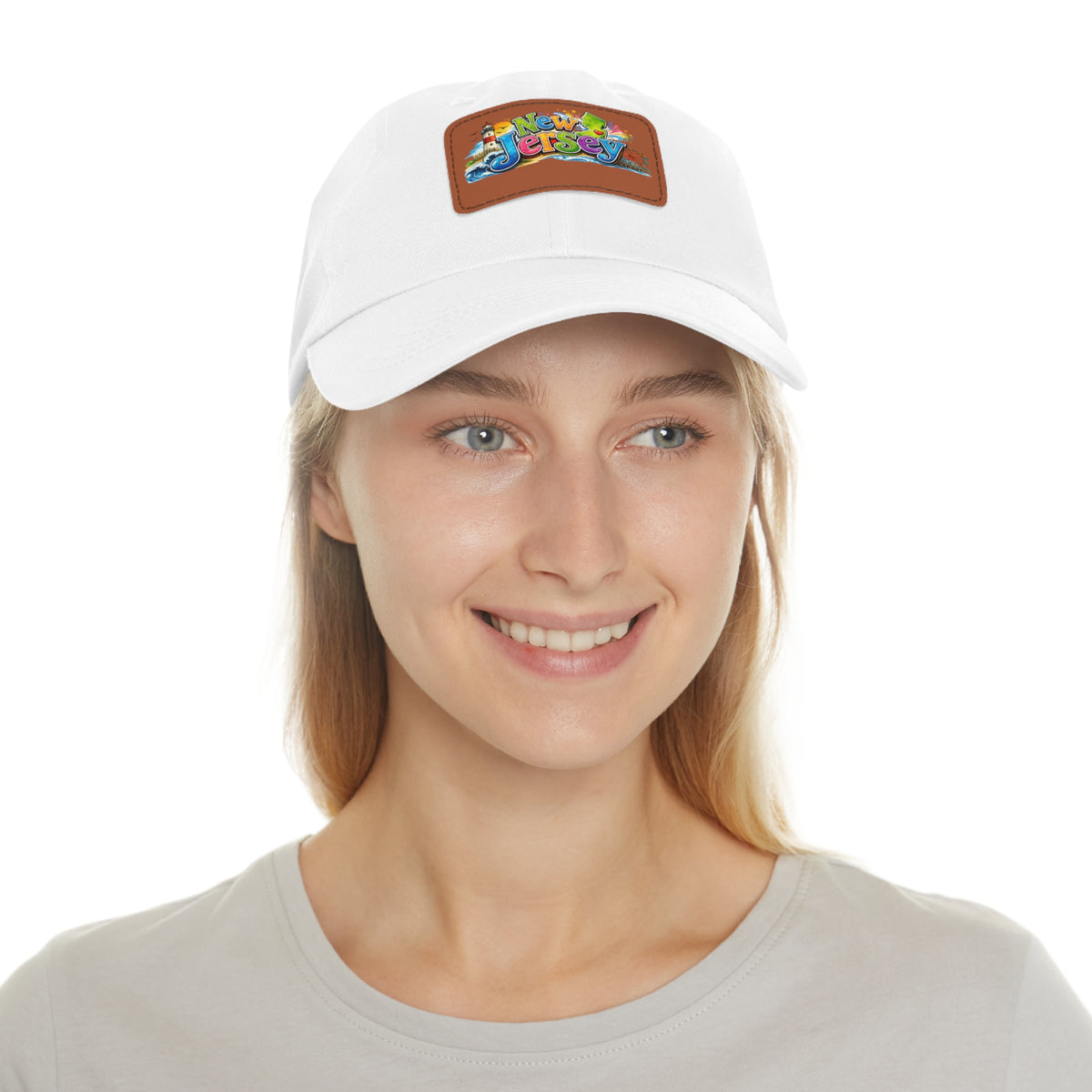 New Jersey Patch Logo Dad Hat | Leather Rectangle Patch
