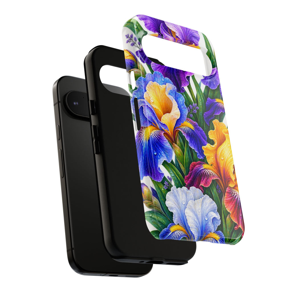 Floral Iris Tough Phone Case — Colorful Watercolor Iris Protective Cover