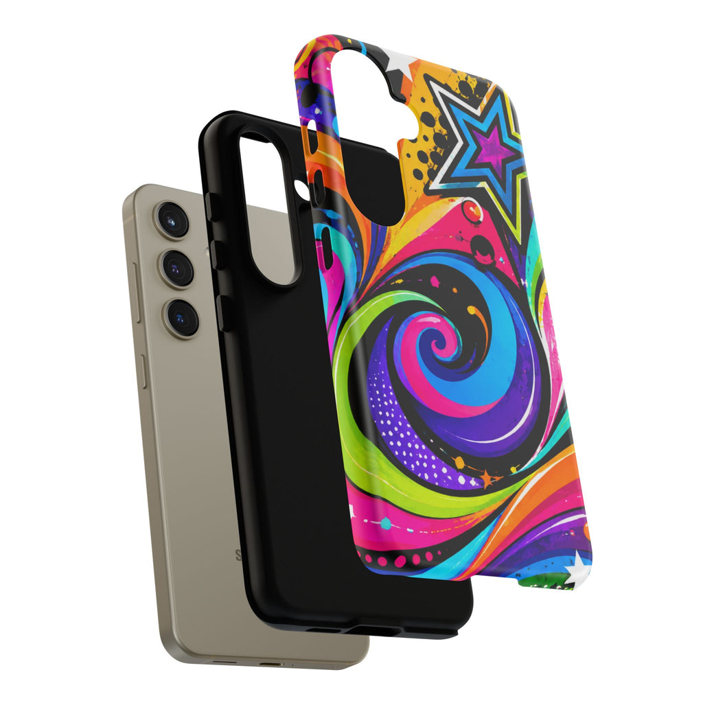 Psychedelic Swirl Phone Case — Bold Retro Stars & Neon Pop Art Tough Case