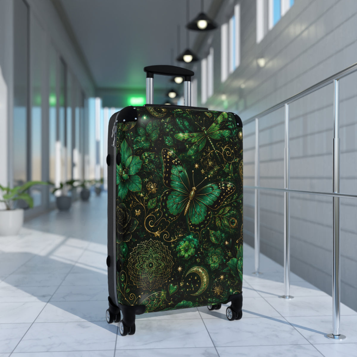 Emerald Butterfly Suitcase — Green Mandala Travel Luggage