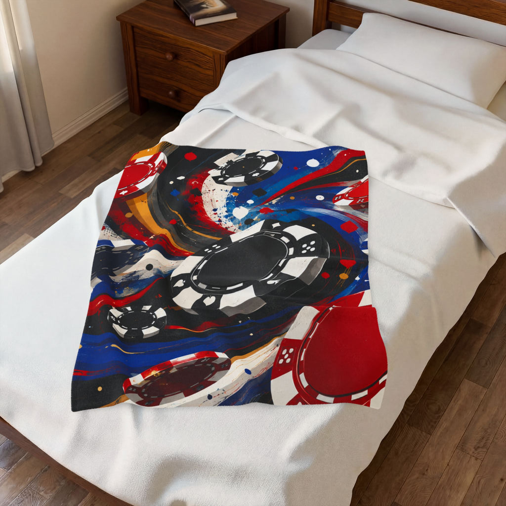 Casino Chips Velveteen Plush Blanket — Poker Night Throw for Gamblers & Game Rooms
