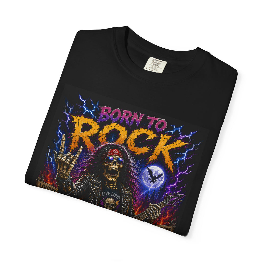 Born to Rock skeleton guitarist T-Shirt | Metal music tee