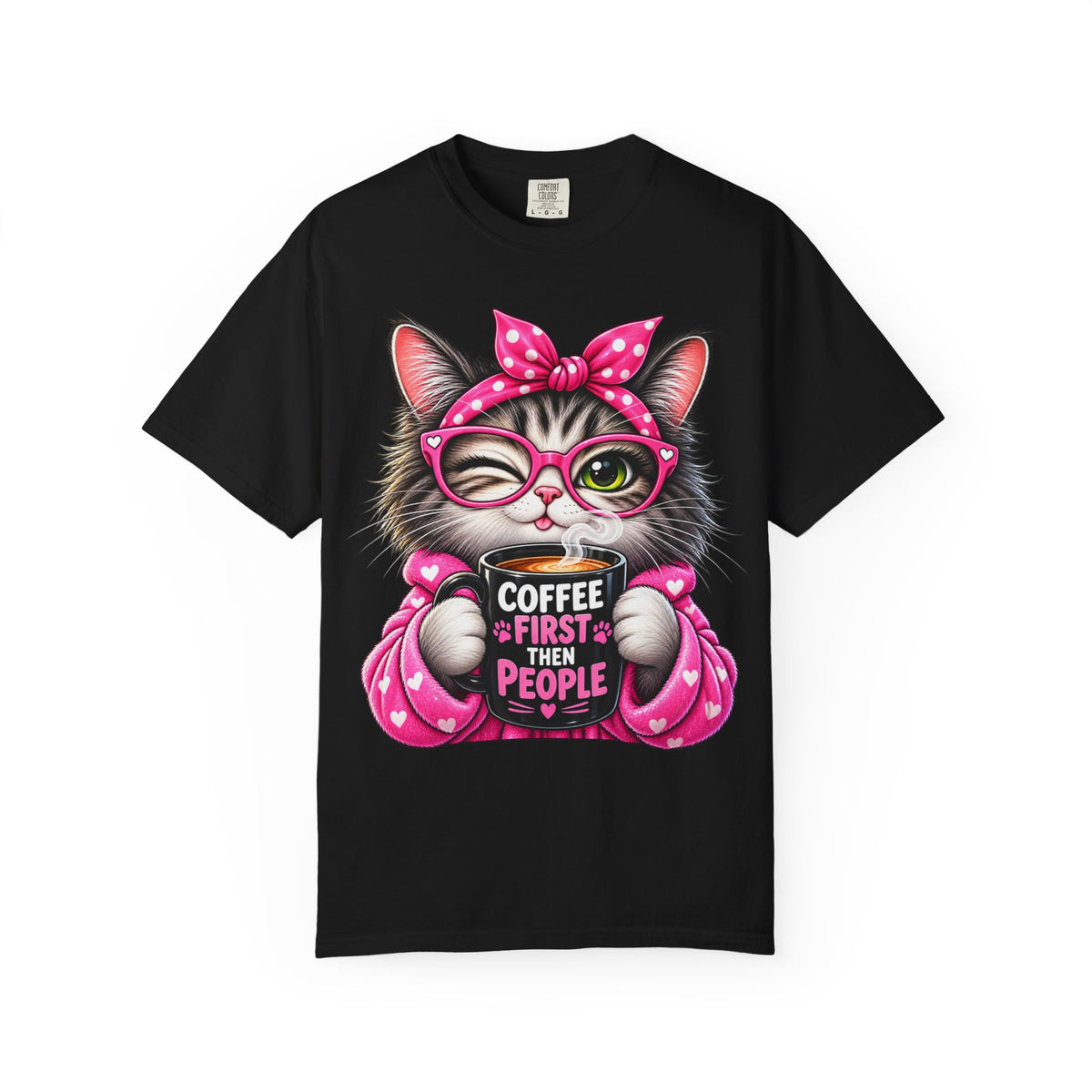 Cat Coffee Tee — "Coffee First Then People" Cute Cat Graphic T-Shirt