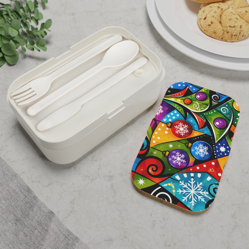 Holiday Christmas Bento Lunch Box — Colorful Tree & Ornaments Design