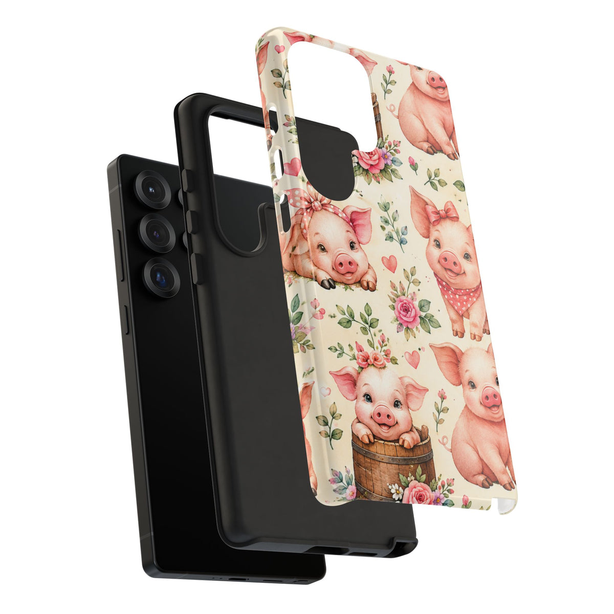 Cute Pink Piglet Phone Case — Vintage Floral Farm Animal iPhone Cover