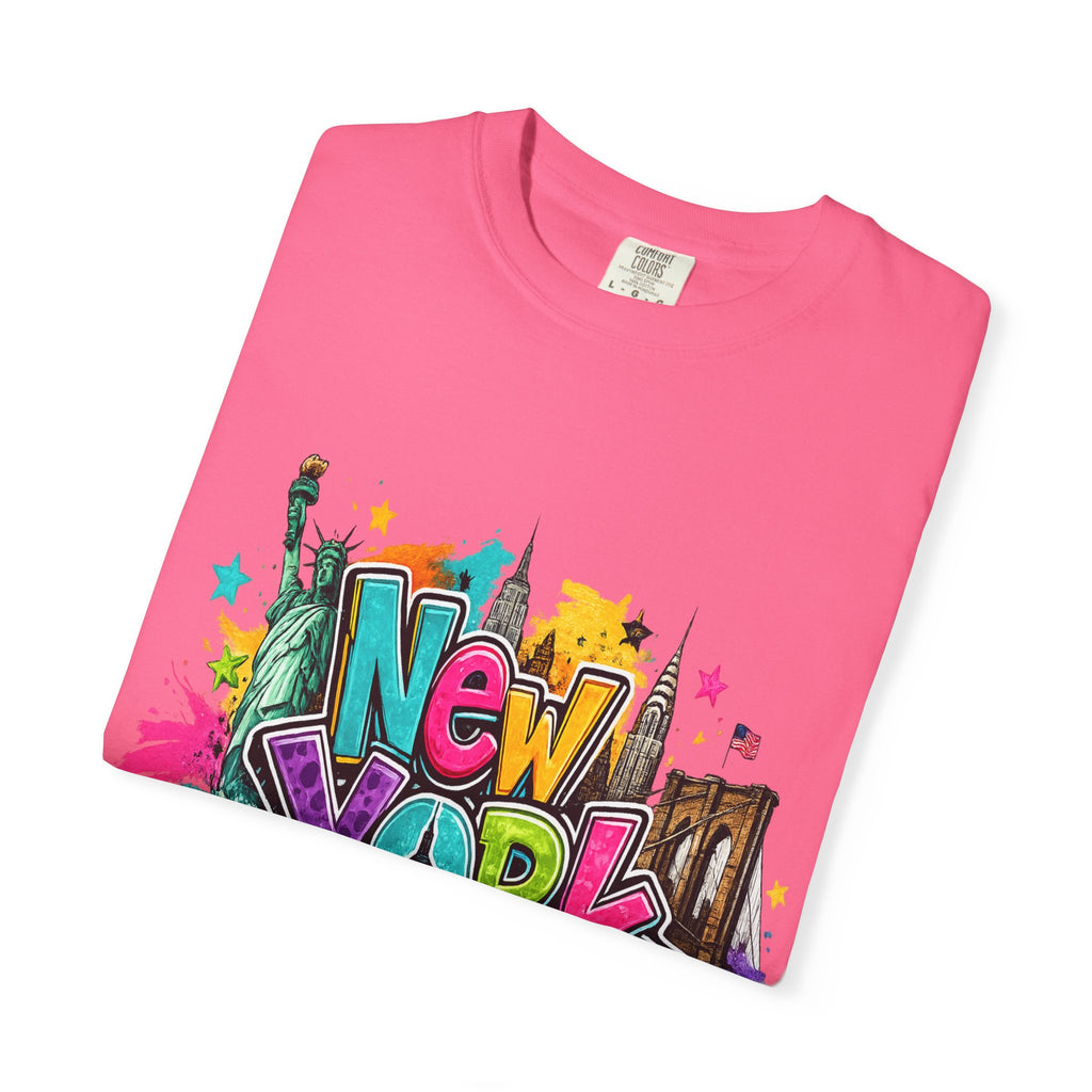 New York Graffiti Skyline T-shirt | Cityscape Taxi Brooklyn Bridge