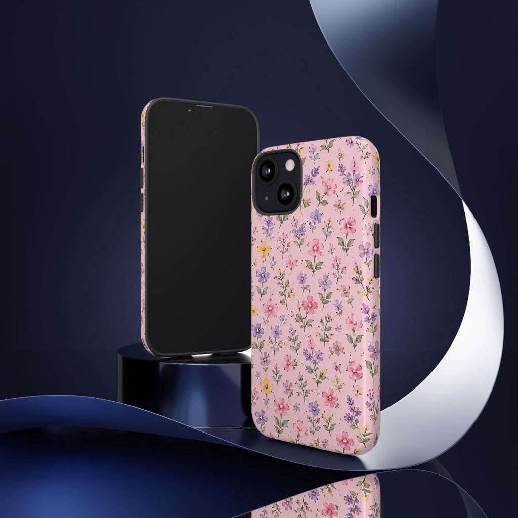 Floral Pink Tough Phone Case — Pastel Wildflower Protective Case