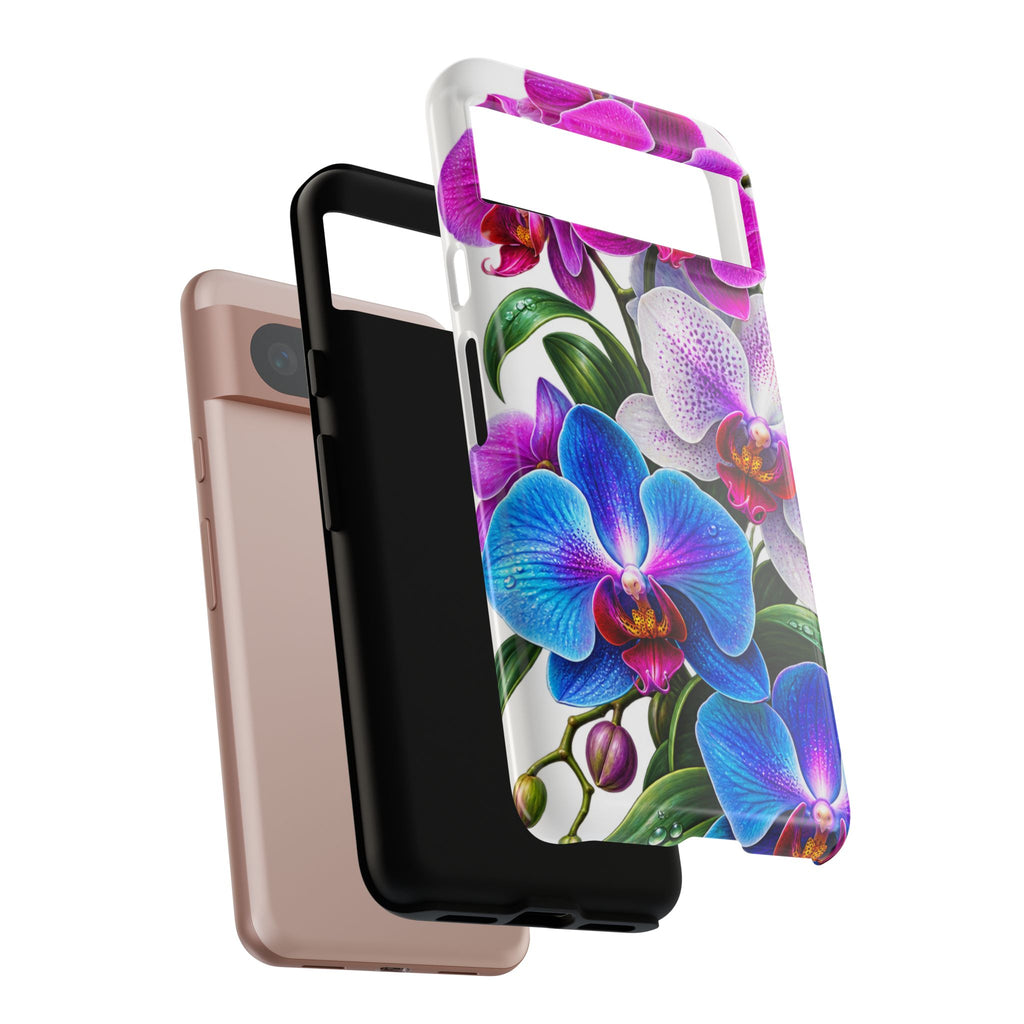 Orchid Floral Tough Phone Case – Vibrant Blue & Pink Orchid Protective Cover