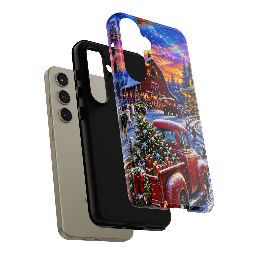 Christmas Farm Phone Case — Vintage Red Truck in Snowy Holiday Scene