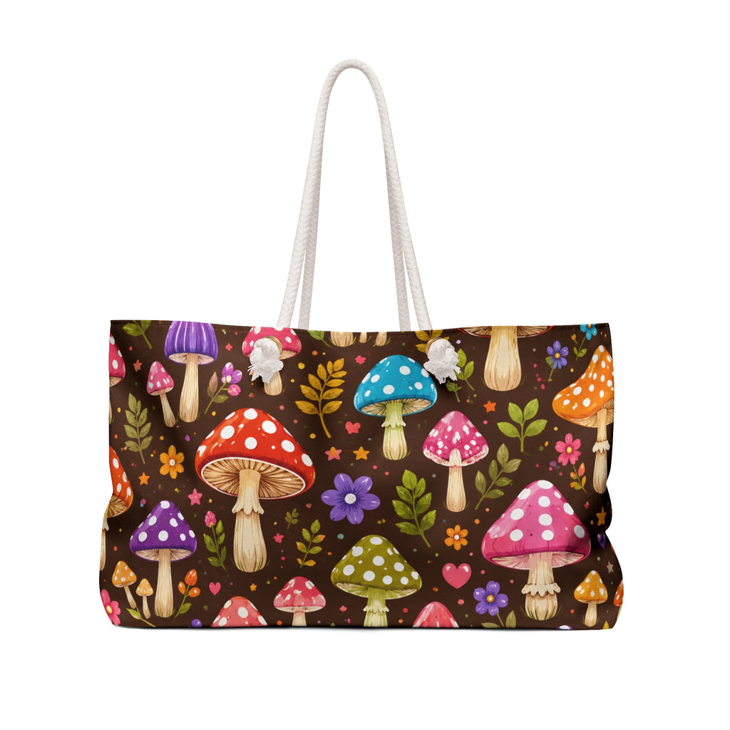 Whimsical Colorful Mushrooms Weekender Bag | Mushroom Tote
