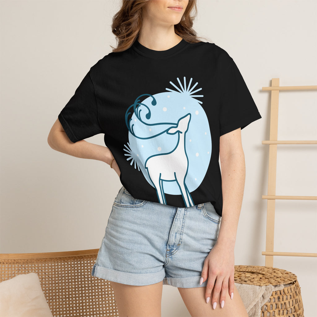 Whimsical White Deer T-shirt | Night Sky Illustration