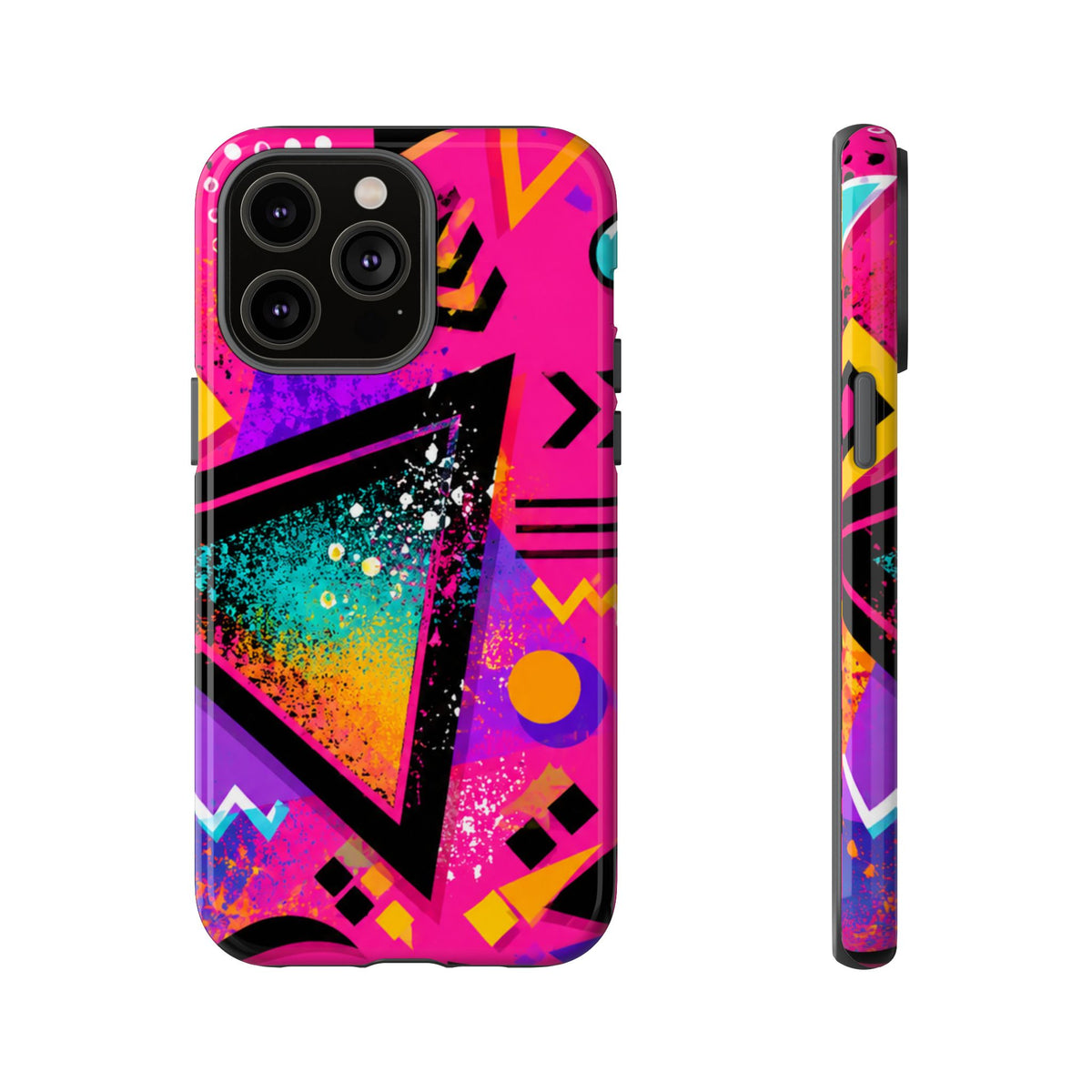 Retro 80s Geometric Phone Case — Neon Triangle Tough Case