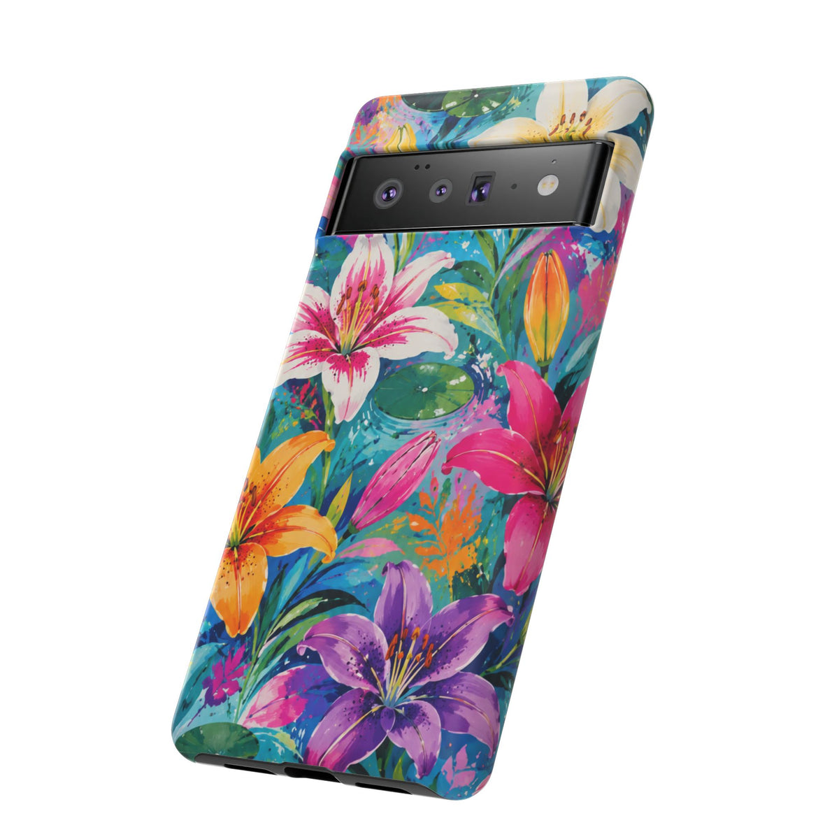 Floral Lily Tough Phone Case — Colorful Tropical Flower Protective Cover