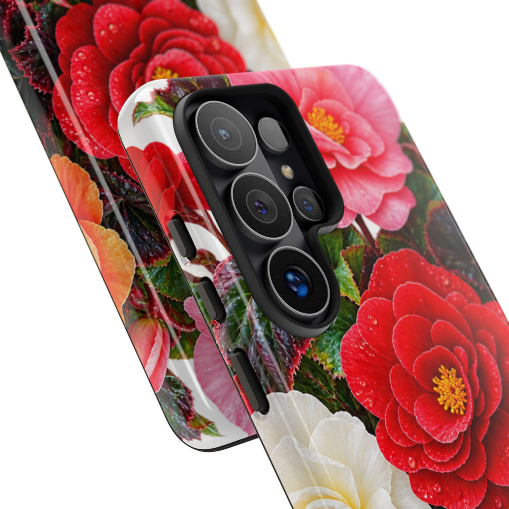 Floral Begonia Phone Case — Vibrant Red, Pink & Yellow Blossom Protective Cover
