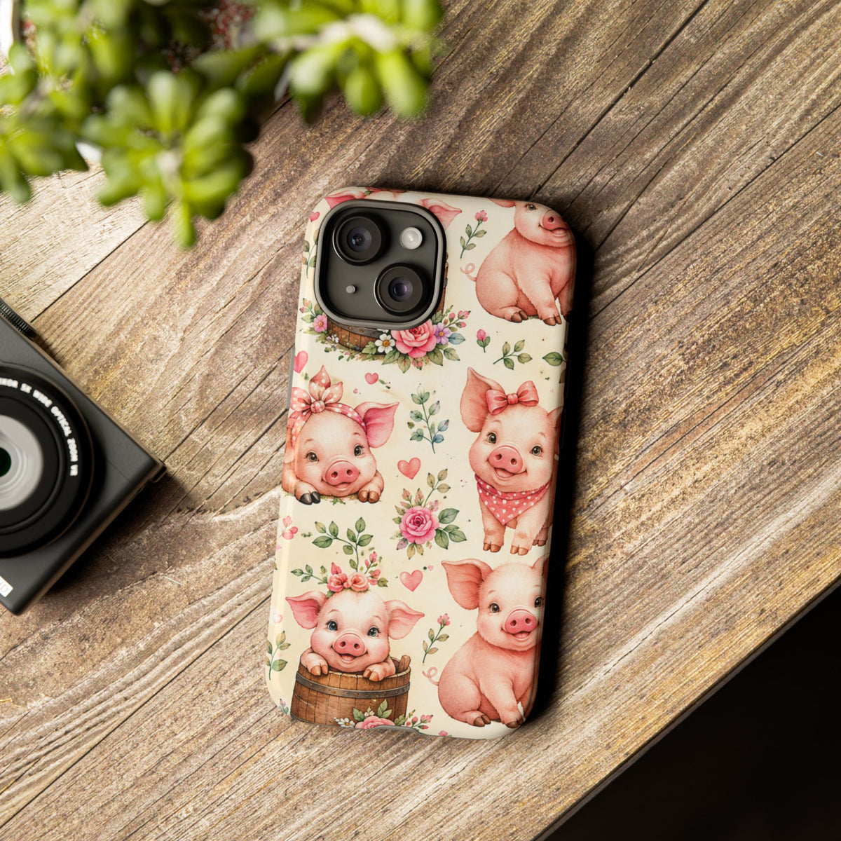 Cute Pink Piglet Phone Case — Vintage Floral Farm Animal iPhone Cover
